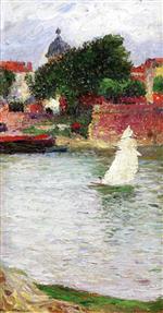 Henri Martin  - Bilder Gemälde - Voilier sur la Garonne devant l'Église Saint-Pierre à Toulouse