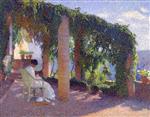 Henri Martin  - Bilder Gemälde - Woman sewing on a veranda
