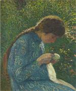 Henri Martin  - Bilder Gemälde - Young Girl Sewing