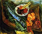 Chaim Soutine  - Bilder Gemälde - Still LIfe with Fish and Fruit