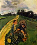 Chaim Soutine  - Bilder Gemälde - Two Children on a Tree Trunk
