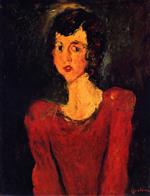 Chaim Soutine  - Bilder Gemälde - Woman in Red against Blue Background