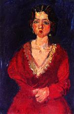 Chaim Soutine  - Bilder Gemälde - Woman in Red against Blue Background