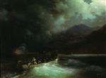 Ivan Aivazovsky - Bilder Gemälde - A Cutter Breaking Through the Turkish Fleet