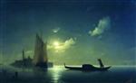 Ivan Aivazovsky - Bilder Gemälde - A Gondolier on the Sea at Night