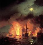 Ivan Aivazovsky  - Bilder Gemälde - Battle of Chesme at Night