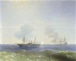 Ivan Aivazovsky  - Bilder Gemälde - Battle of Steamship Vesta and Turkish Ironclad