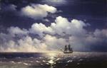 Ivan Aivazovsky  - Bilder Gemälde - Brig Mercury After the Defeat of Two Turkish Battleship