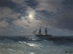 Ivan Aivazovsky  - Bilder Gemälde - Brig Mercury on a Moonlit Night