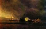 Ivan Aivazovsky  - Bilder Gemälde - Explosion of a Three-Masted Steamship in Sulin