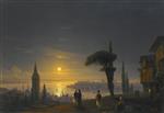 Ivan Aivazovsky  - Bilder Gemälde - Galata Tower on a Moonlit Nigh