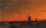 Ivan Aivazovsky  - Bilder Gemälde - Landscape With Windmills