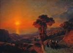 Ivan Aivazovsky  - Bilder Gemälde - View of the Sea from the Mountains at Sunset, Crimea