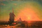 Ivan Aivazovsky  - Bilder Gemälde - Windmill at Sunset