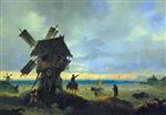 Ivan Aivazovsky  - Bilder Gemälde - Windmill on the Sea Coast