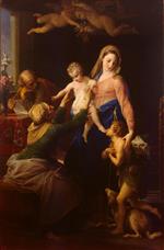 Pompeo Girolamo Batoni - Bilder Gemälde - Holy Family with Sts Elizabeth and John the Baptist