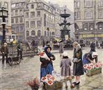 Paul Gustave Fischer - Bilder Gemälde - A bunch of red tulips Amagertorv Copenhagen