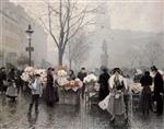 Paul Gustave Fischer - Bilder Gemälde - At the flower market in Højbro Plads Copenhagen