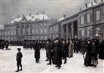 Paul Gustave Fischer - Bilder Gemälde - Changing of the Guards at Amalienborg Palace