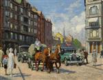 Paul Gustave Fischer  - Bilder Gemälde - Den gamle Tuborgvogn kører ad Østerbrogade over Trianglen