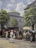 Paul Gustave Fischer  - Bilder Gemälde - Girl buying flowers at Højbro Plads Copenhgen