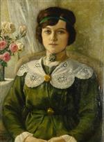 Paul Gustave Fischer  - Bilder Gemälde - Portrait of a young woman in a green dress