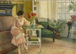 Paul Gustave Fischer  - Bilder Gemälde - The artist's wife reading at home on Sofievej