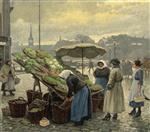 Paul Gustave Fischer  - Bilder Gemälde - The Vegetable Market at Hojbrp Plads, Copenhagen