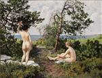 Paul Gustave Fischer  - Bilder Gemälde - Two bathing girls in the bushes near the coast of Hornbæk
