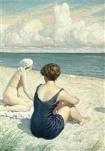Paul Gustave Fischer  - Bilder Gemälde - Women on the beach in Falsterbo