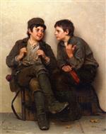 John George Brown - Bilder Gemälde - A Deep-Laid Scheme