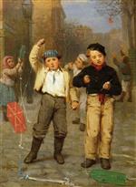 John George Brown  - Bilder Gemälde - Flying Kites