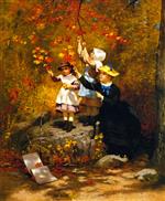 John George Brown  - Bilder Gemälde - Gathering Autumn Leaves