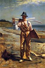 John George Brown  - Bilder Gemälde - Grand Manan Fisherman Bringing Home His Oars