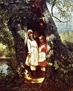 John George Brown  - Bilder Gemälde - Hiding in the Old Oak