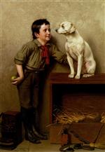 John George Brown  - Bilder Gemälde - His Favorite Pet