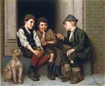 John George Brown  - Bilder Gemälde - Plotting Mischief