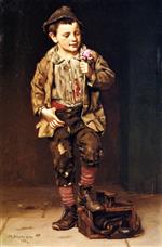 John George Brown  - Bilder Gemälde - Shoeshine Boy with a Rose
