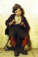 John George Brown  - Bilder Gemälde - Shoeshine Boy with a Rose