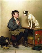 John George Brown  - Bilder Gemälde - Shoeshine Boy with Dog