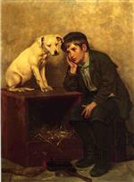 John George Brown  - Bilder Gemälde - Shoeshine Boy with His Dog