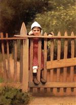 John George Brown  - Bilder Gemälde - Swinging on the Gate