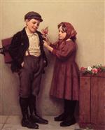 John George Brown  - Bilder Gemälde - The Button Hole Posey