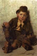 John George Brown  - Bilder Gemälde - The Little Shoe-Shine Boy