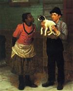 John George Brown  - Bilder Gemälde - The New Puppy