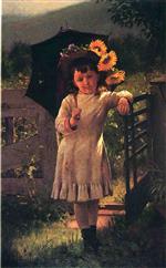 John George Brown  - Bilder Gemälde - The Sunflower Girl