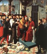 Gerard David - paintings - The Judgment of Cambyses (left panel)