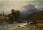 Lev Feliksovich Lagorio - Bilder Gemälde - Crossing the River in the Caucasus Mountains