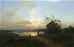 Lev Feliksovich Lagorio - Bilder Gemälde - Fishermen at Sunset
