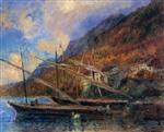 Albert Lebourg - Bilder Gemälde - Boats by the Banks of Lake Geneva at Saint-Gingolph